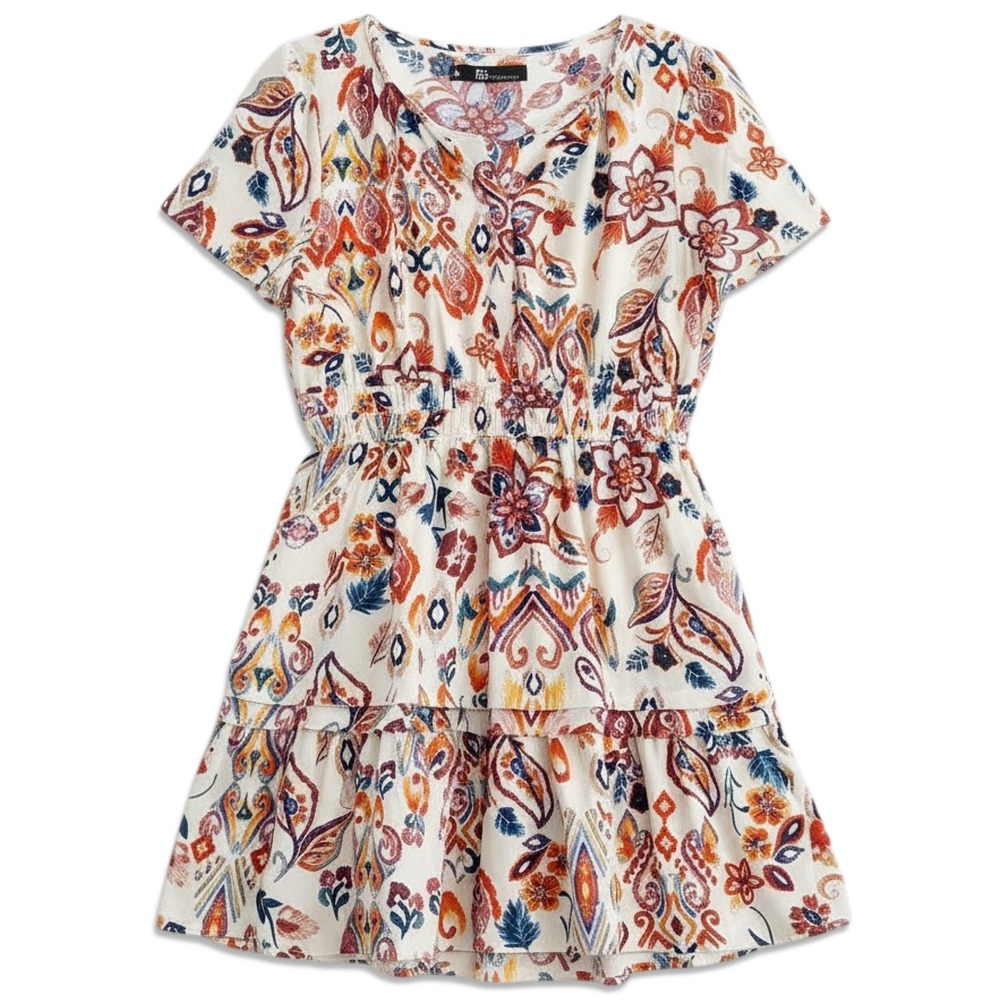 Be by Chetta B Dress Womens XL Multicolor Short Sleeve Artistic Floral Boho